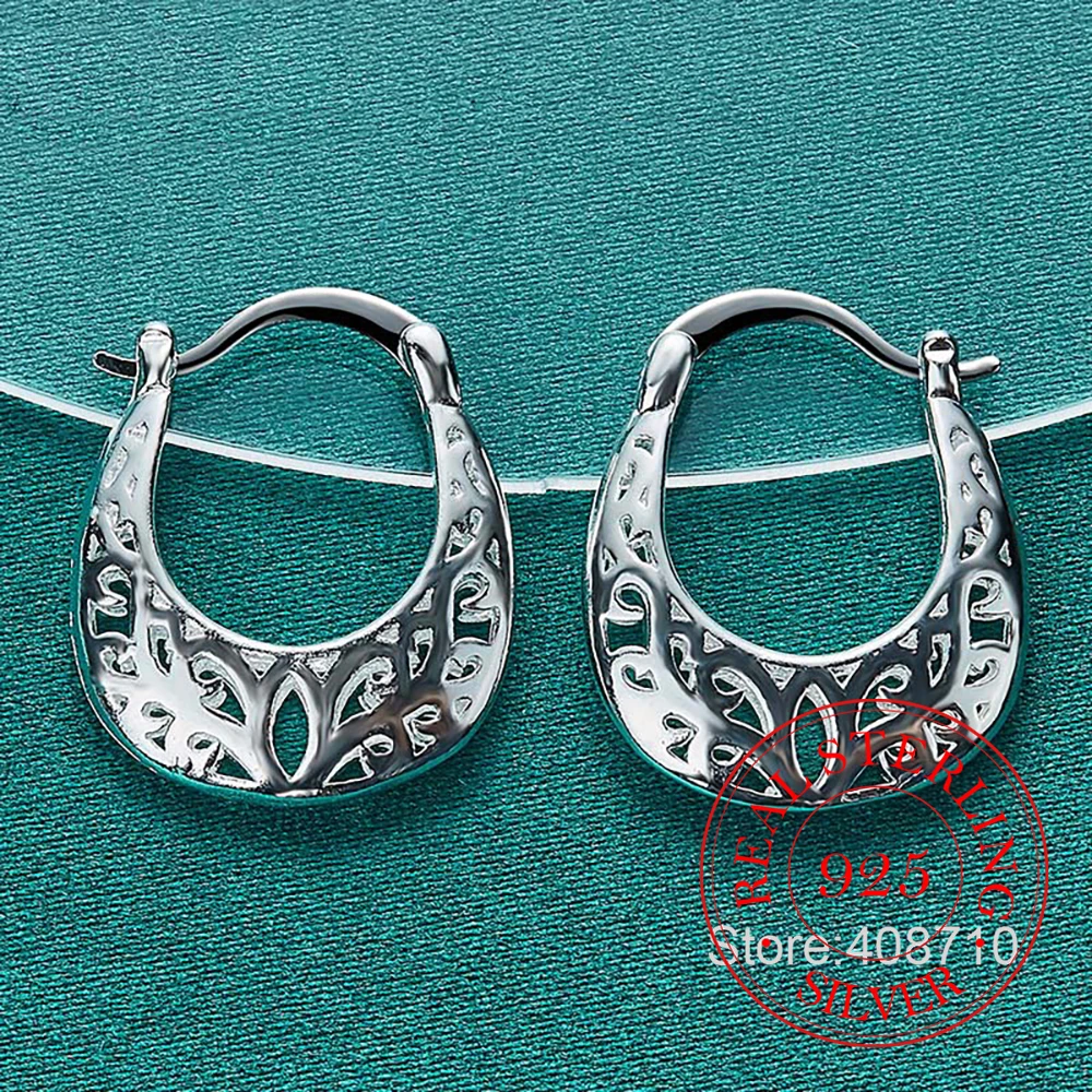 Pendientes de plata de ley 925 para mujer, aretes de aro con flor hueca, regalo de fiesta, joyería de boda