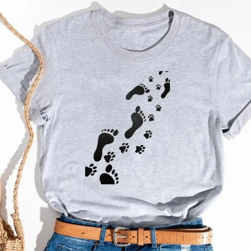 Bawełniana koszulka z nadrukiem w 100% z nadrukiem Podstawowy letni top Moda damska Trend z wycięciem pod szyją Trend Ins Trend na wszystkie mecze T-shirt oversize