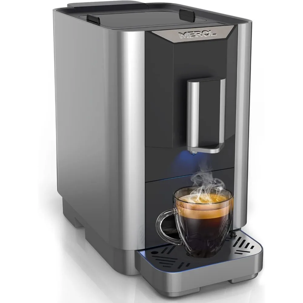 Super Automatic Espresso Coffee Machine, 19 Bar Barista Pump Coffee Maker with Adjustable Grinder, Touch Screen, Silver