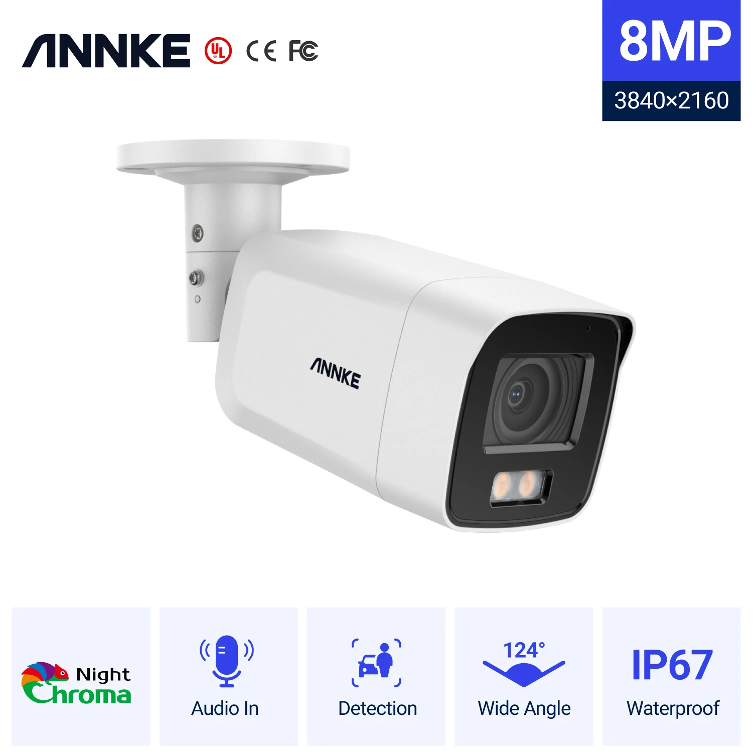 ANNKE NC800 4K Ultra HD PoE IP Security Camera Human Vehicle Detection True Full Color Night Vision Outdoor Surveillance Camera