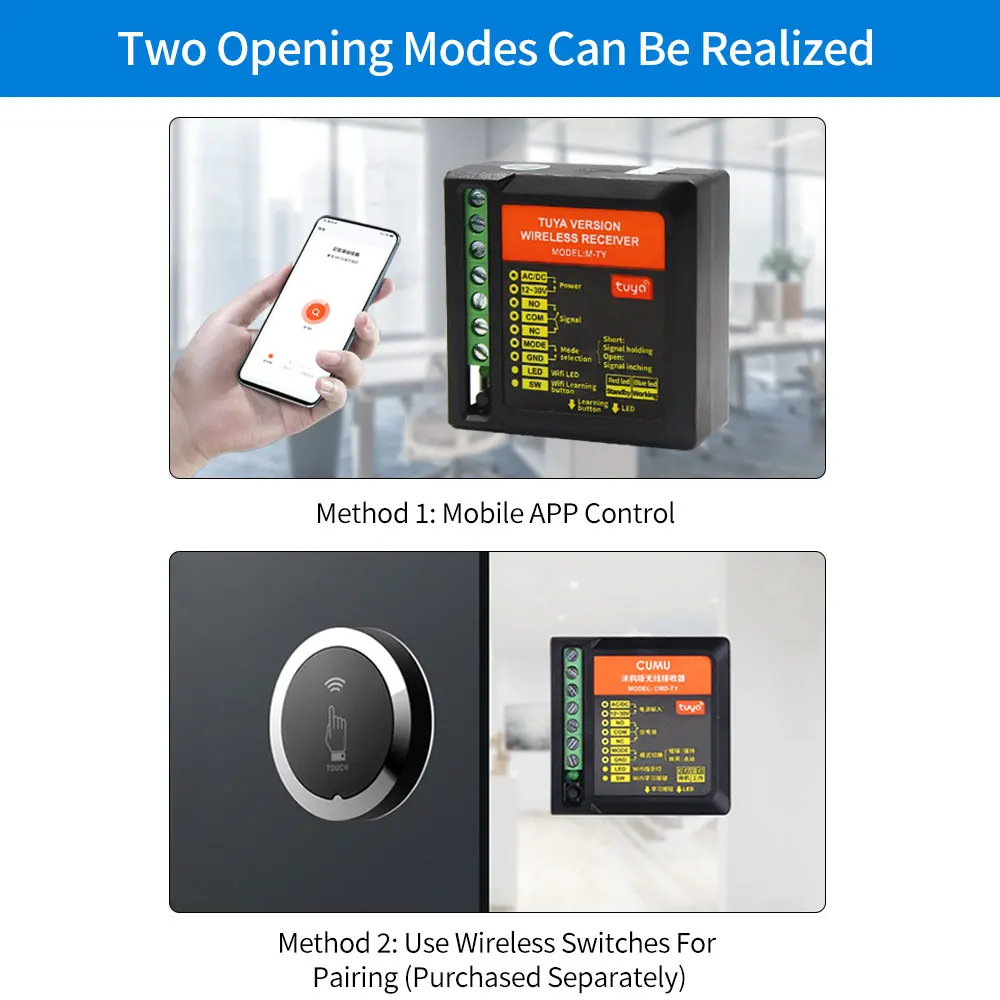 Tuya Smart 2.4G Wifi Wireless Gate Door Opener Relay Switch Receiver Exit Switch Controller Module Voice Control by Alexa Google