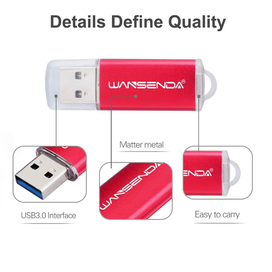 WANSENDA USB 3.0 Flash Drive Metal Pen Drive 256GB 128GB 64GB 32GB 16GB Pendrive Real Capacity Memory Stick Thumbdrive D301