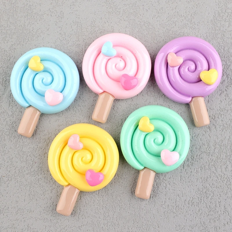 Sweet Lolly Resin Flatback Cabochon for Scrapbook Crafts Wholesale 10pcs Pastel Lollipop Candy Resin Decoration Accessory