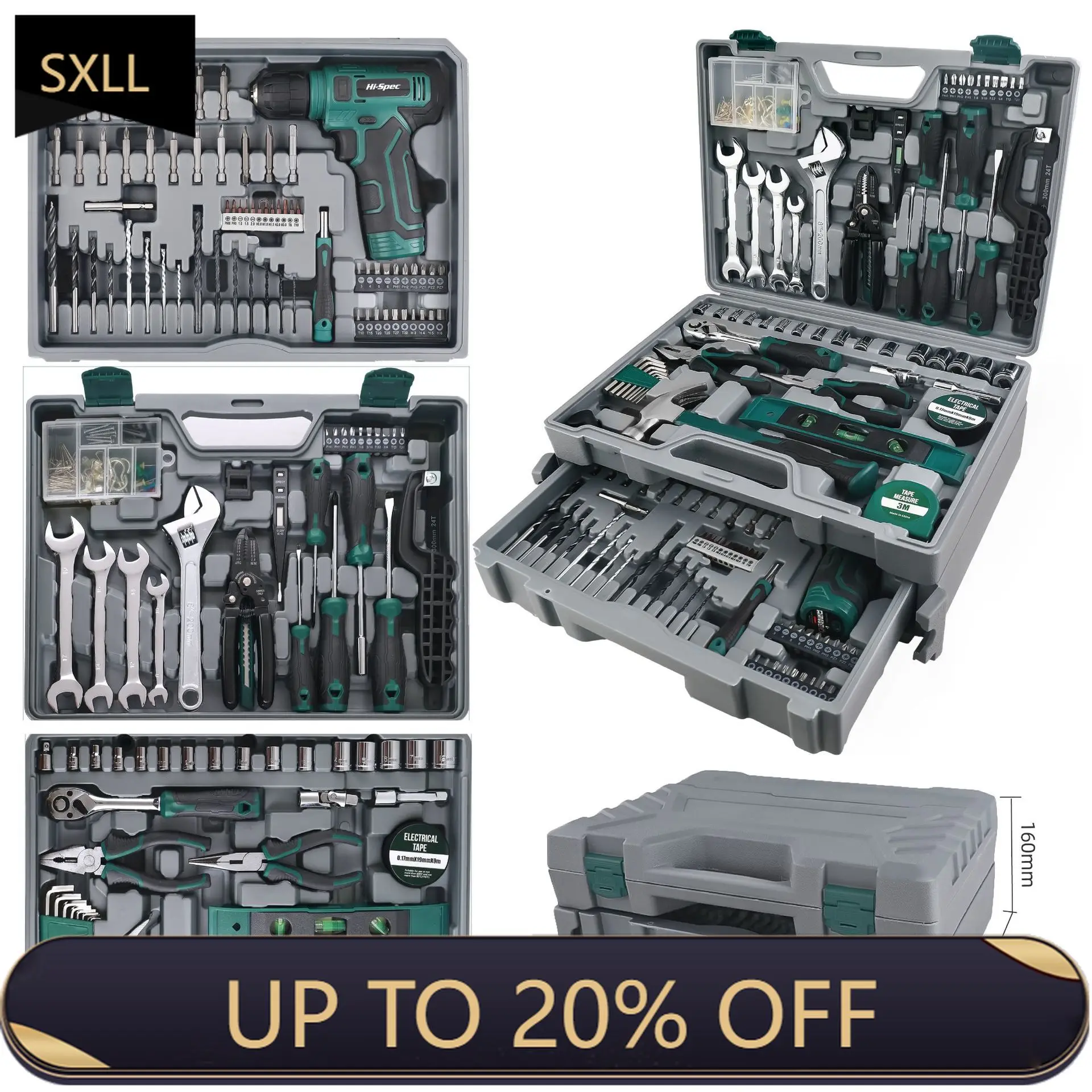 

SXLL Wholesale 8v electric drill set multifunctional combination kit lithium cordless power tool kit three-layer toolbox OEM OD