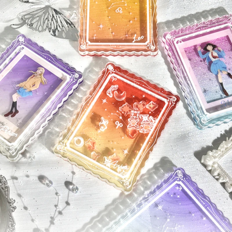 Dreamy Zodiac Constellation Acrylic Shaker Card Case, Glittery Starry Gradient Display Frame, for 3/6-Inch Photocards, Postcards