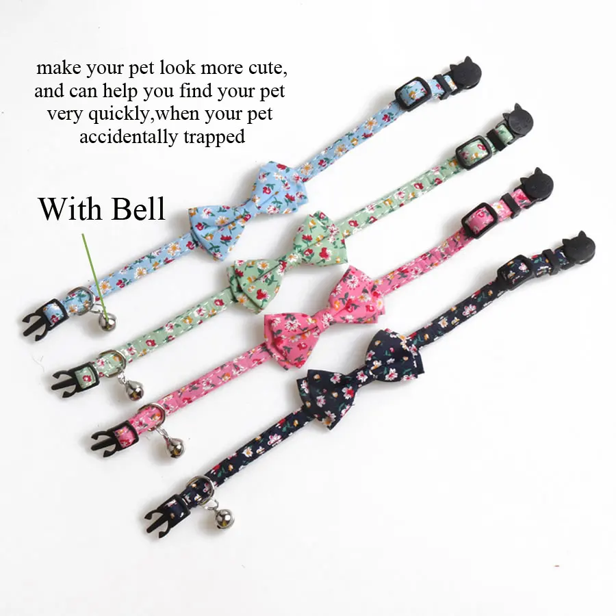 Floral Small Cat Collar Safety Breakaway With Bell Buckle Pet Collars Flower Cute Dog Goats Collier Chain Bowknot Adjustable