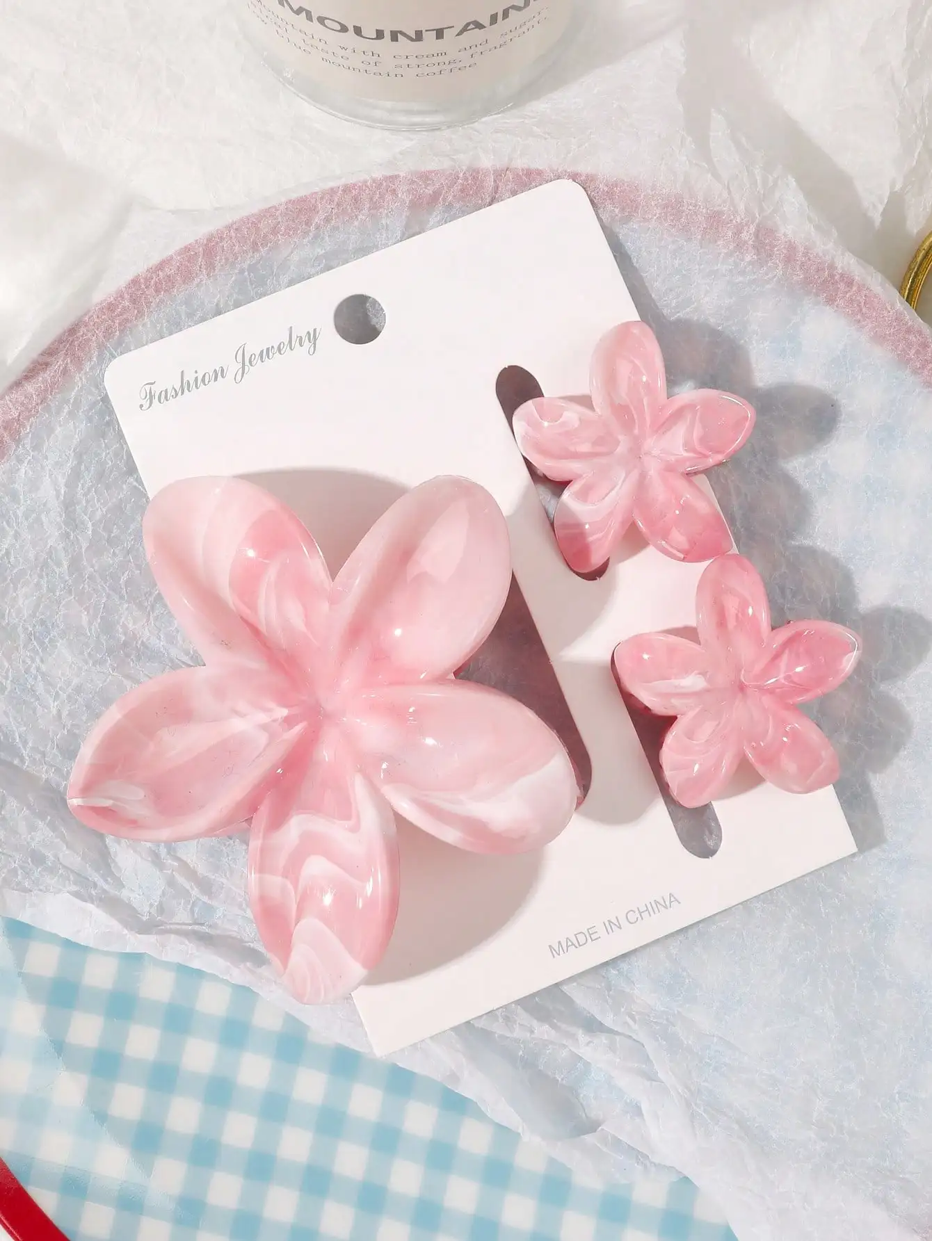 3 Stück rosa Blumen-Haarklammern, hawaiianische Hibiskus-Haifisch-Clip, niedliche modische Haar-Accessoires, Geschenke für Frauen und Mädchen – Detail 1