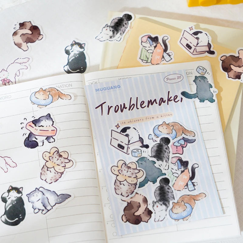 30 vellen/pak Leuke Cartoon Washi Te Olie Sticker Pack Voor DIY Telefoon Case Handboek Kalender Bril Laptop Decoratie