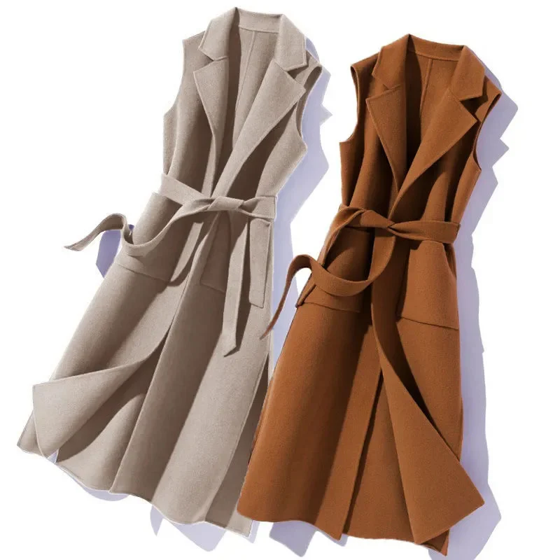 

Новинка 2022, стильный женский шерстяной жилет, жилет средней длины, жилет, Осень-зима, небольшая Корейская версия, свободное демисезонное пальто для женщин