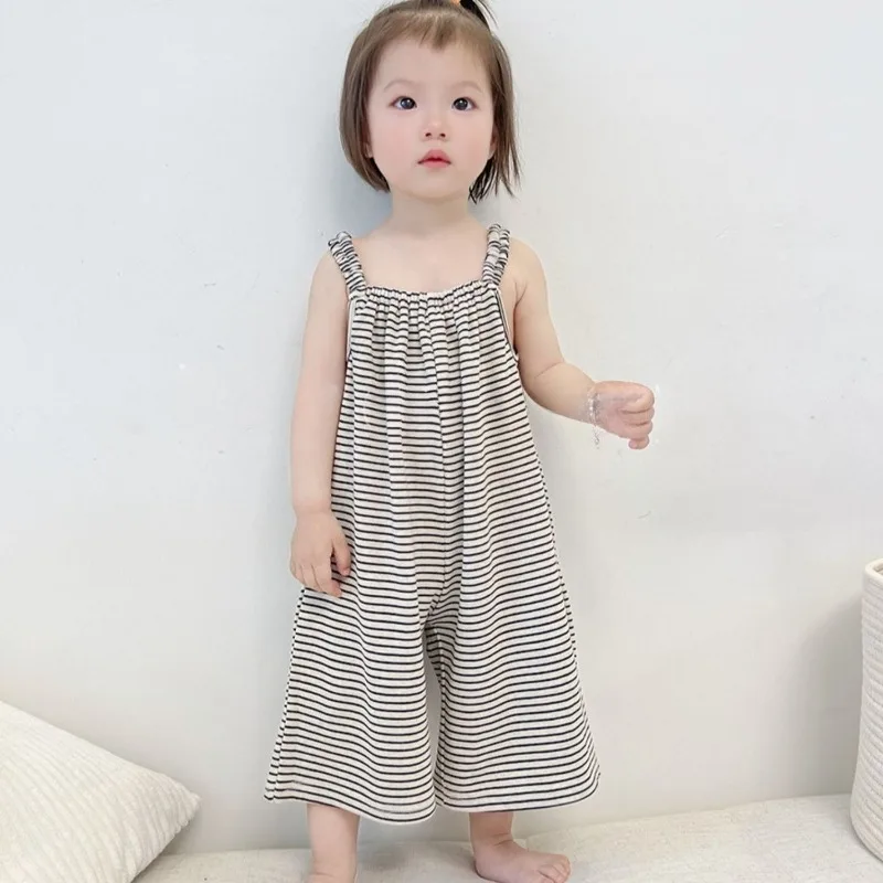 Summer New Girls Overalls Girls Striped Casual Pants Kids Boys Versatile Strap Trousers Baby Thin Jumpsuit Girls Jumpsuit