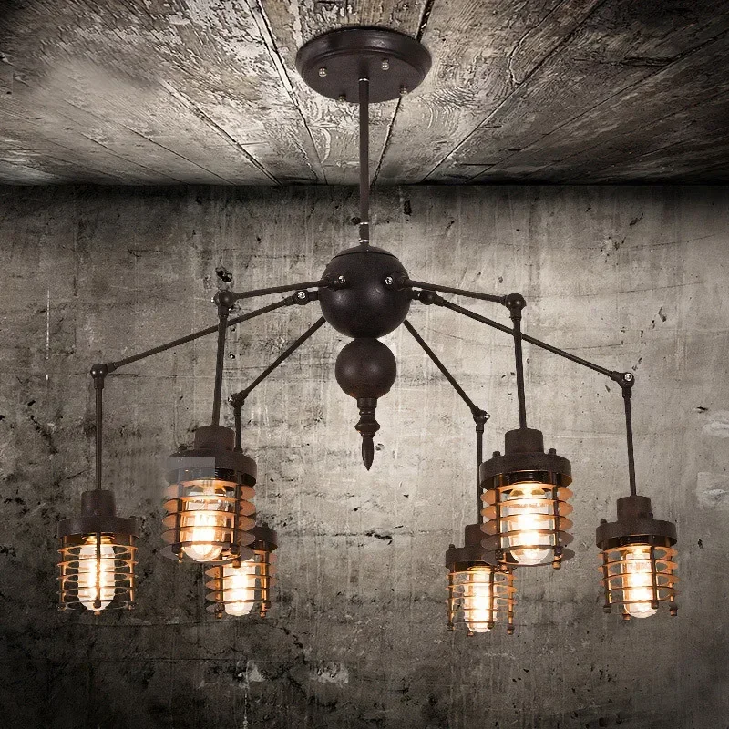 American style rural industrial retro Bar Cafe, a creative living room, a dining room lamp