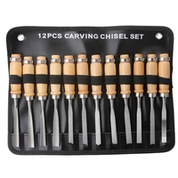 12 PCS Tool Wood Carving Knife Carving Chisel Manual Root Carving Woodworking Chisel Set Silver & Wood Color Metal+Wood