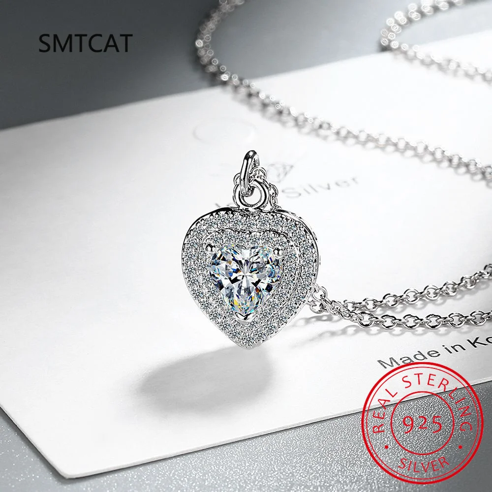 Collar con colgante de moissanita de corazón brillante para mujer, de Plata de Ley 925, joyería fina de diamante de laboratorio de 1CT, venta al por mayor