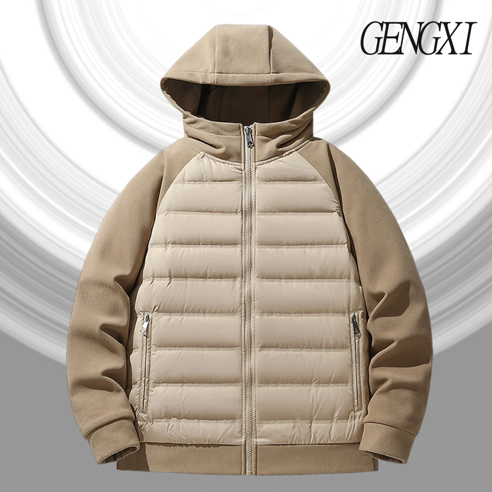 Winter New Arrival Men's 90% White Duck Down Hooded Down Jacket Y2K Fashion Patchwork Design Windproof Warm Sports Jacket