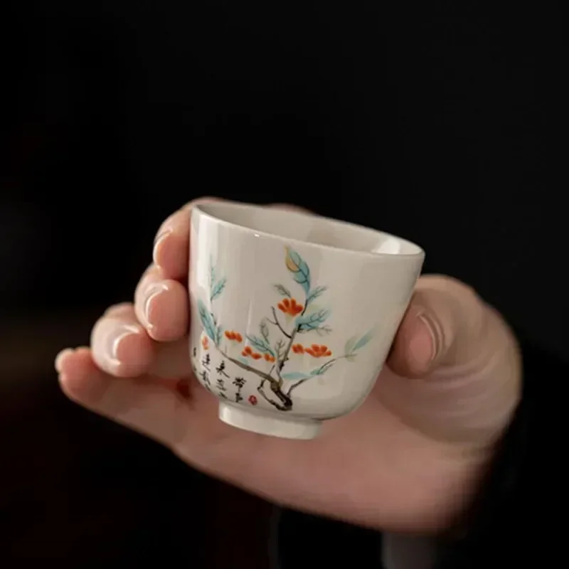 Chinese Tradition Ceramic Teacup Travel Meditation Cup Exquisite Hand Painted Tea Bowl Pu'er Master Cup Tea Set Accessories 50ml