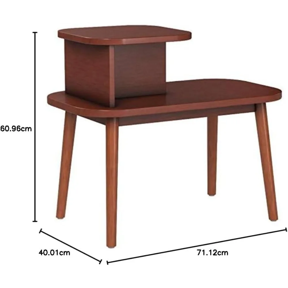 

Mid-Century Modern Side Table 2 Tier Narrow End Table with Storage Shelves for Living Room Family Room Mahogany Finish