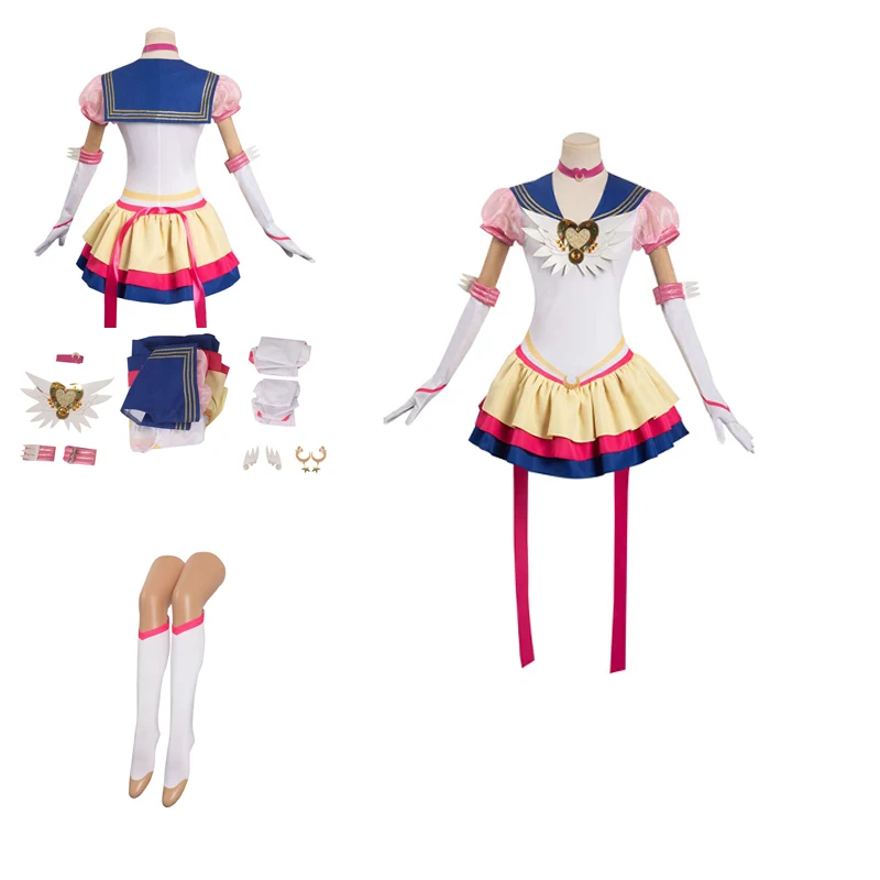 Weibliche Tsukino Usagi Cosplay Kostüm Frauen Anime Rollenspiel Kleid Mädchen Seemann Rock Rolle Dress-Up Stoff Outfits Halloween Anzug