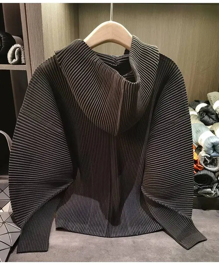 Drawstring Spring New Hooded Pleated Zipper Women's Sweatshirts Loose Elegant Simple High Quality Cardigan Coat 245YG