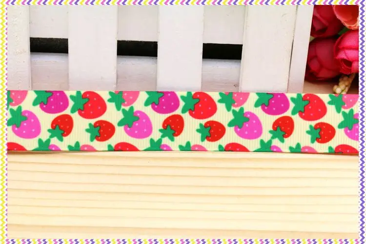 DHK 7/8'' 5yards strawberry printed grosgrain ribbon headwear hair bow diy party decoration OEM Wholesale 22mm E929