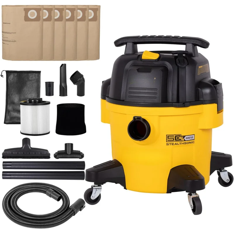 6 Gallon Vacuum Wet and Dry,5 Peak Value HP Strong Suction Ultra-Quiet Vacuum Cleaner,With Complete Accessory Kit