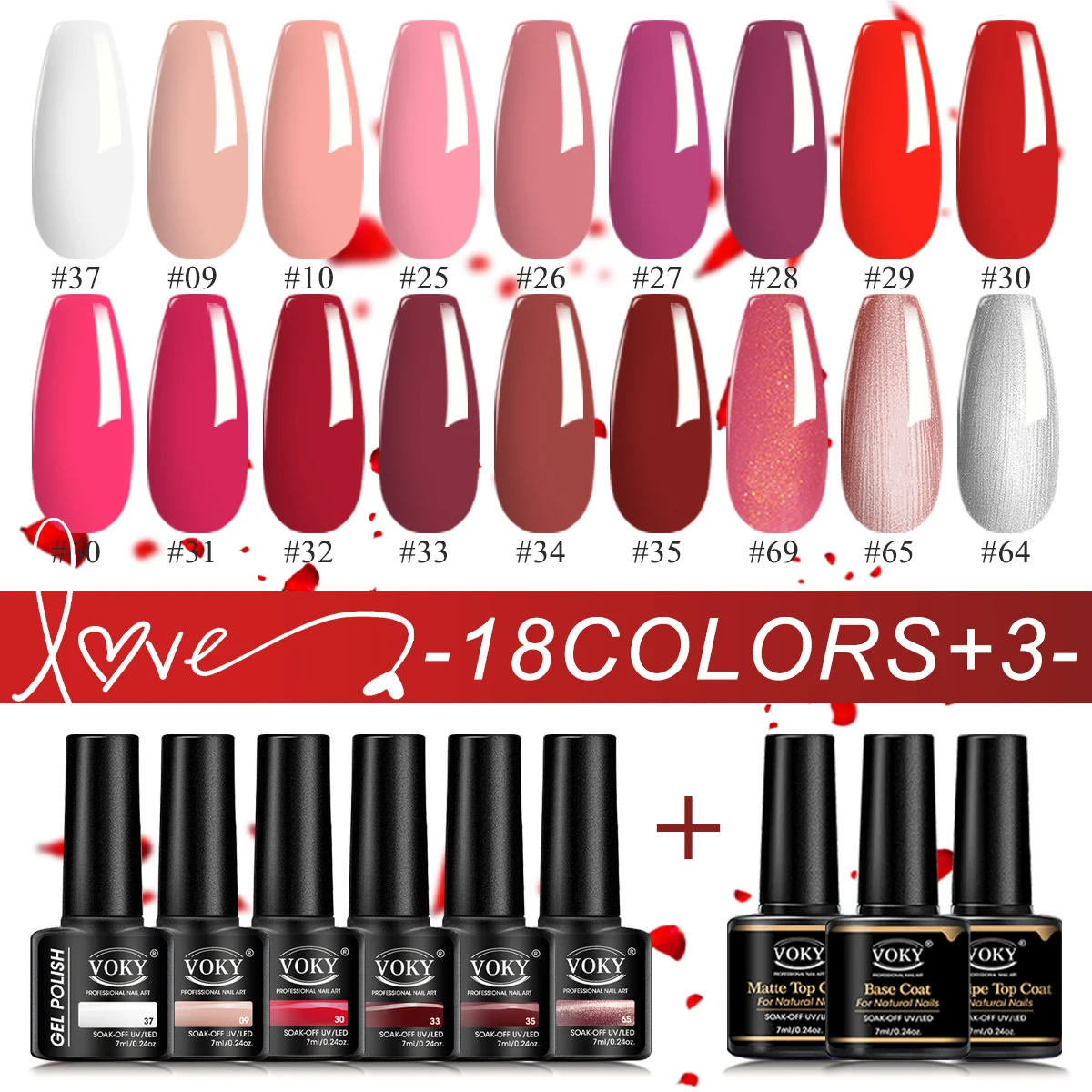 Ensemble de vernis à ongles VOKY 7ML, de couleurs vives, comprenant un couche de base et un couche de finition, des ongles de qualité salon.