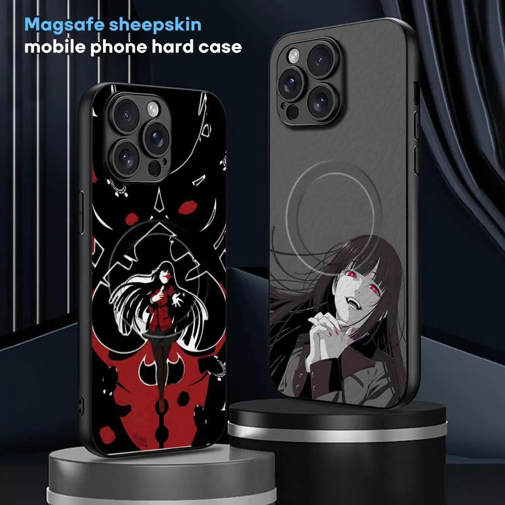 Kakegurui شعبية أنيمي قضية الهاتف آيفون 17 16 15 14 13 12 11 زائد برو ماكس الراقية الفاخرة Magsafe جلد الغنم