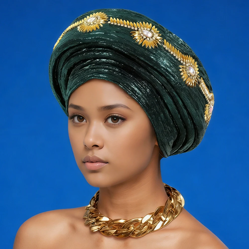 

Already Made Glitter Diamonds Turban Cap Female Head Wrap Nigeria Wedding Auto Geles African Headtie Party Headwear Hat Headgear