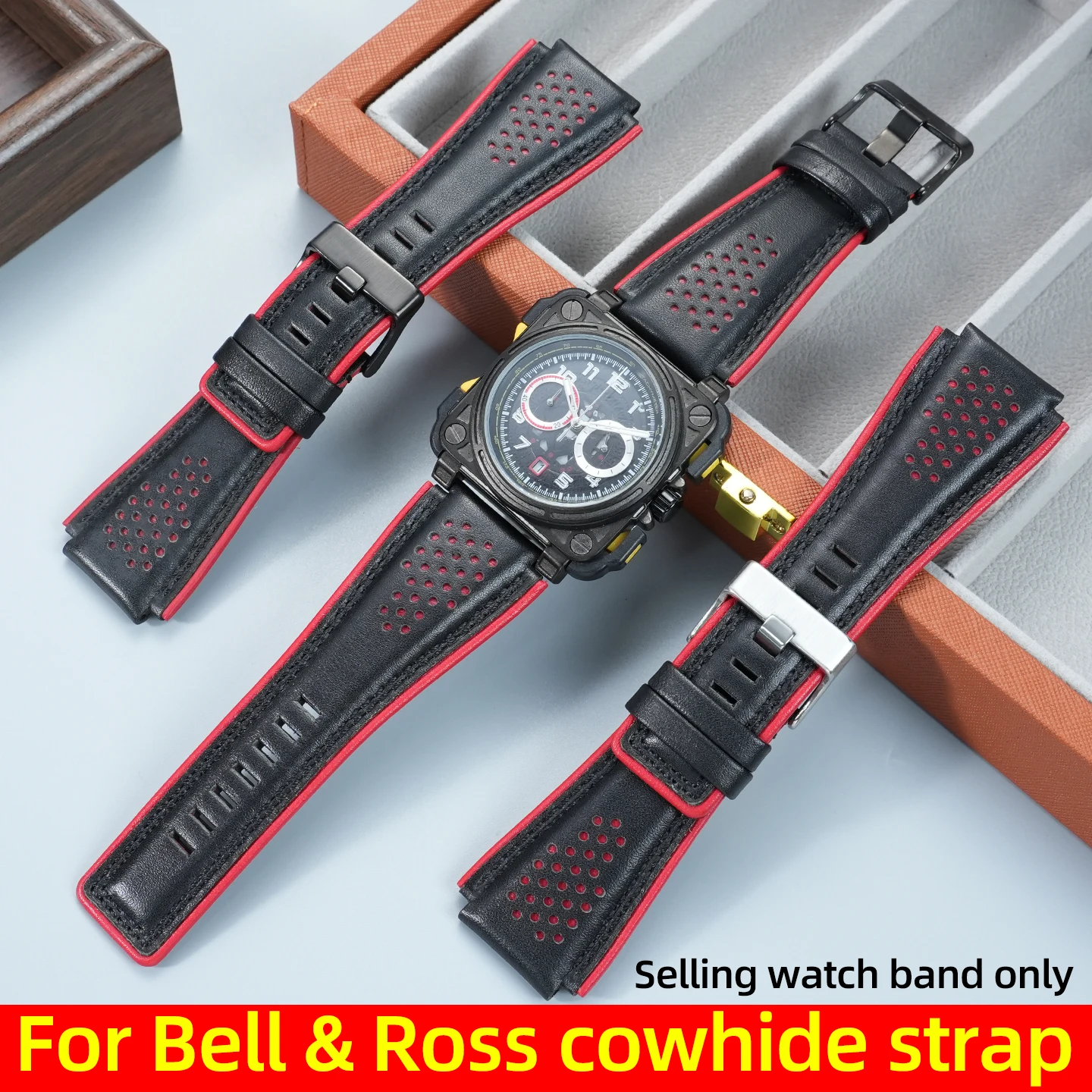 

Ремешок из воловьей кожи 35-24 мм для Bell & Ross BR-01 BR-03, мужской выпуклый ремешок из натуральной кожи, ремешок для часов с пряжкой, сменный браслет