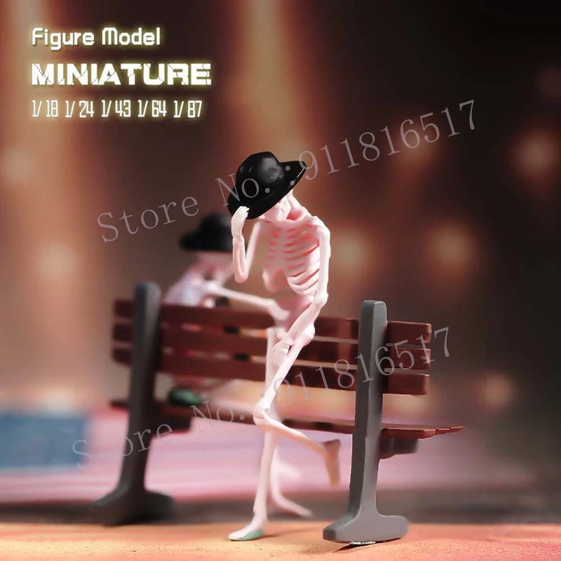 Mini 1/87 1/64 1/43 1/24 1/18 Skeleton Smoking Dancing Playing Guitar Skull Man Figure Street Scene Sand Table Photography Model
