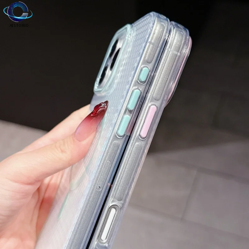 [แม่เหล็กแรงสูง] สำหรับ iPhone 16 Pro Max 14 13 12 11 Pro 15 Plus เคสโทรศัพท์นิ่มสีพื้นเรียบง่าย ปุ่มกดอิสระ