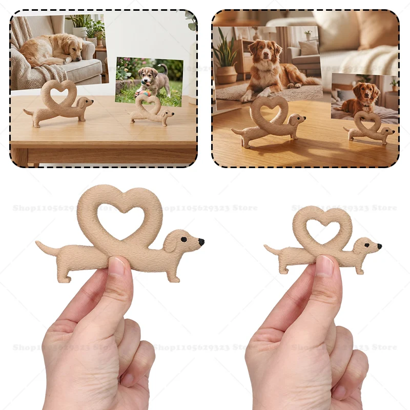 3D Printed Heart Dachshund Photo Frame Picture Holder,  Sausage Dog Desktop Ornament, Aesthetic Home Bedroom Table Decor Gifts