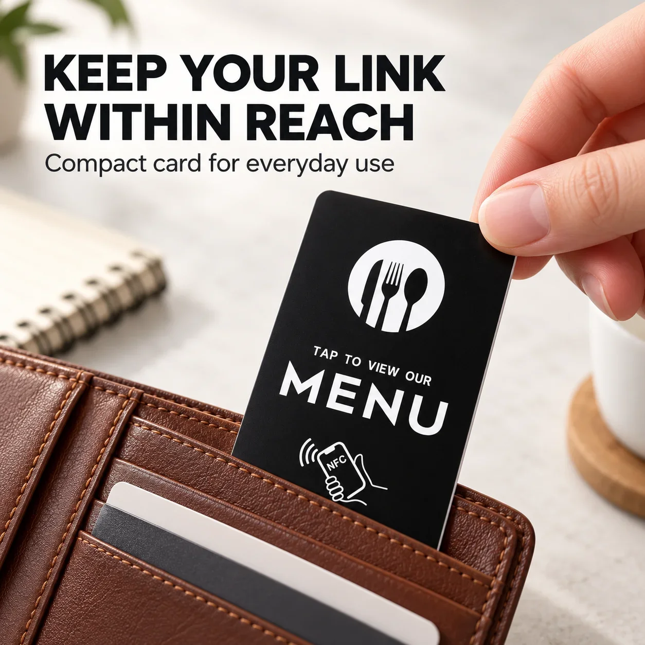 1pc NFC Digital Menu Card NTAG215 Rewritable Black PVC Cutlery Design Tap to View Menu for Restaurants and Coffee Shops