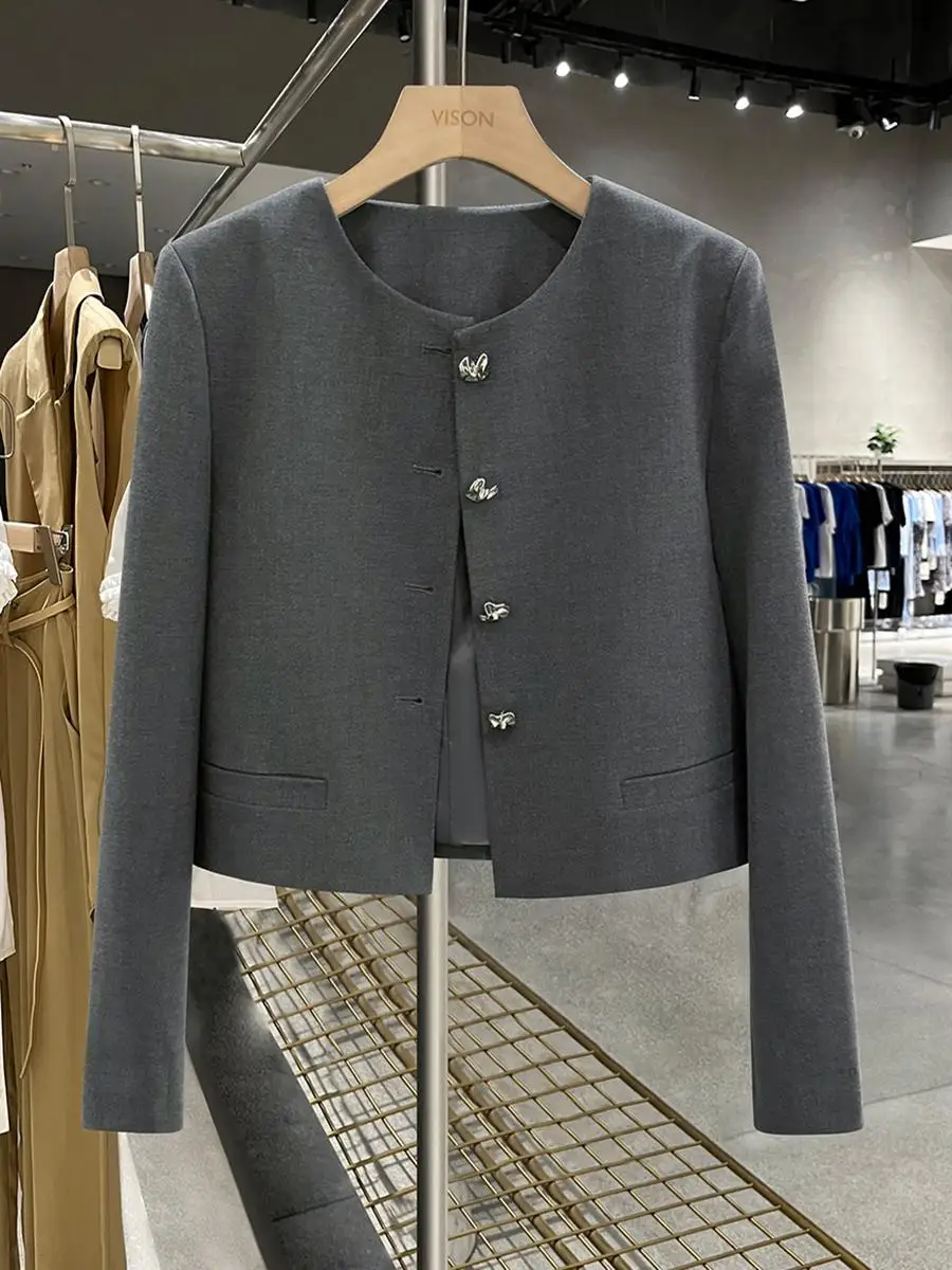 

ey Versatile ort Coat Women's Spring Autumn Sle 2025 New Small Fraance Faion Lady Match All over Top irt