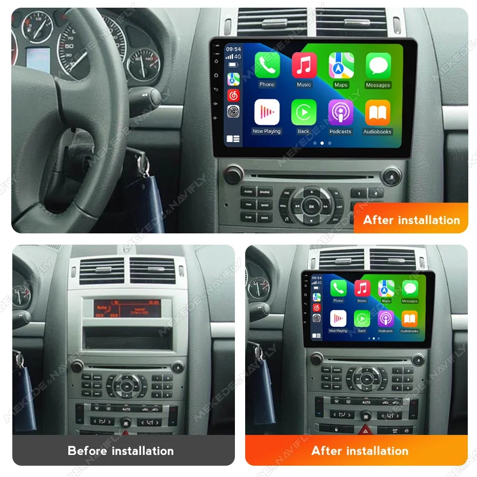 MEKEDE&NAVIFLY 9inch Car Radio Stereo Video Multimedia Player For Peugeot 407 1 2004-2011  CarPlay+Auto GPS Autoradio Head Unit