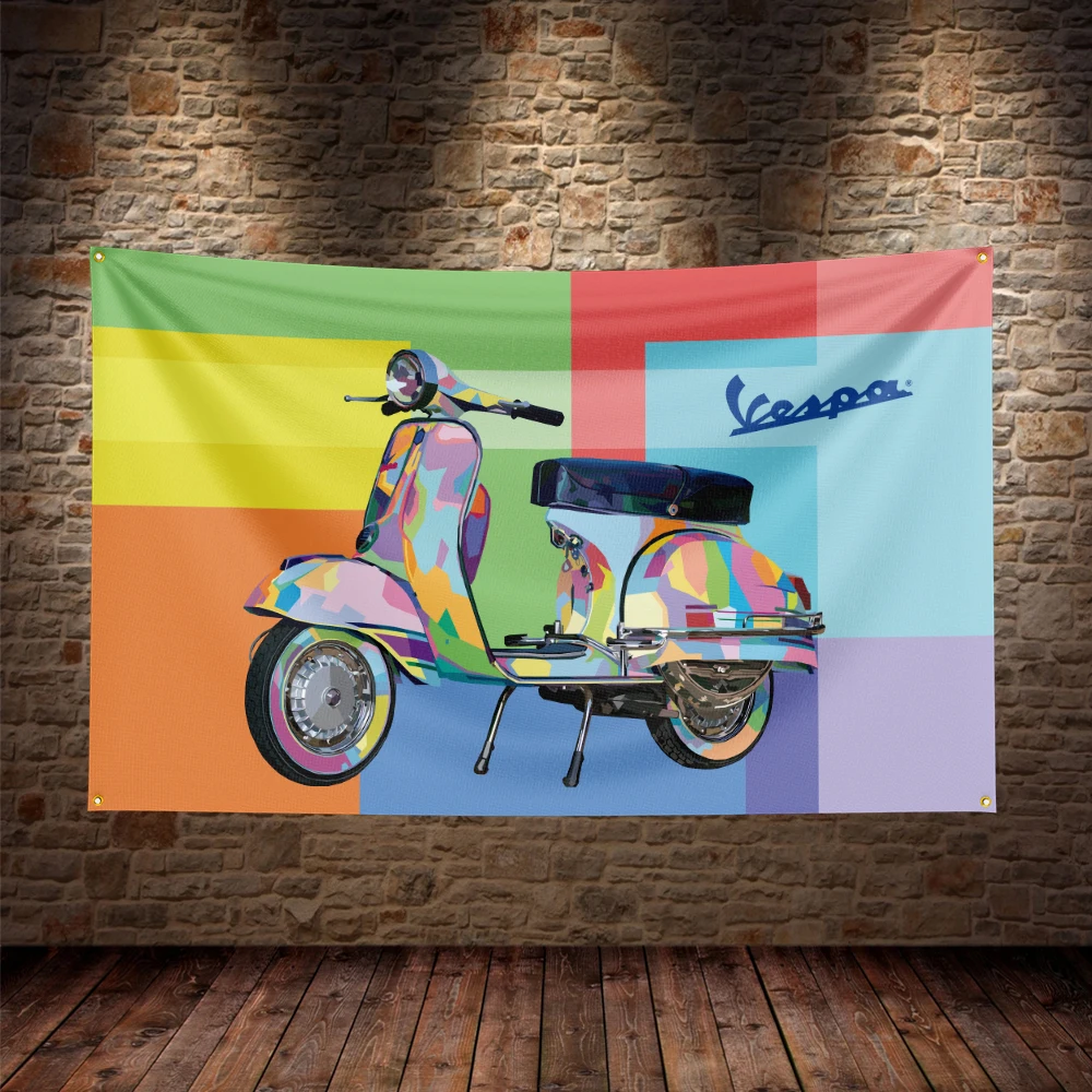 Italy Vespa Scooter Flag Polyester Digital Printing Moto Banner