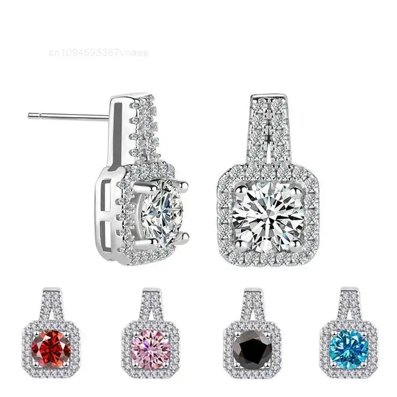 Factory Customized Wholesale Pure Silver S925 Moissanite Earrings with One Carat Geometric Shape