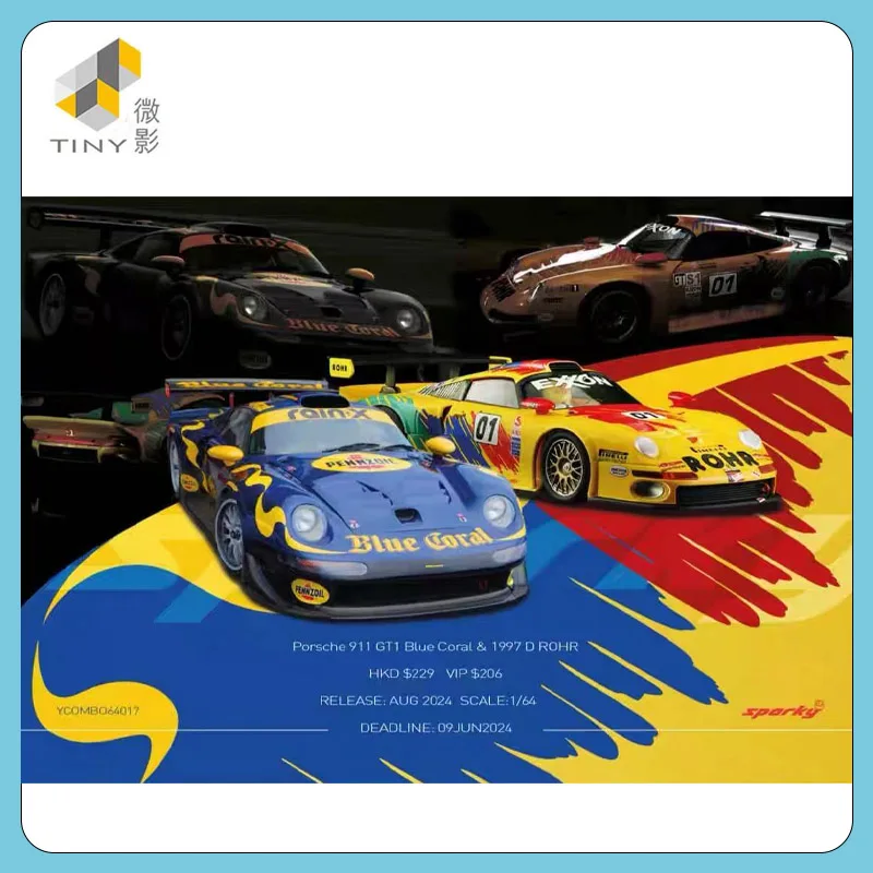 Sparky/TINY 1:64 Porsche 911 GT1 BlueCoral 1997 coche doble coche de aleación modelo de juguete