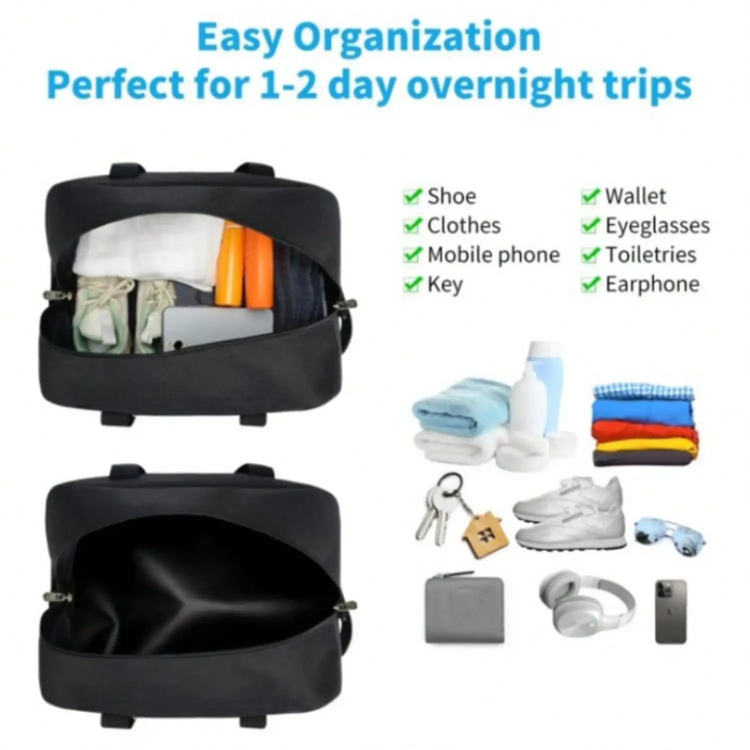 Bolsa de ginástica pequena, bolsa de mão diagonal, mini bolsa de lona de 14 polegadas, leve, vários compartimentos para viagens noturnas