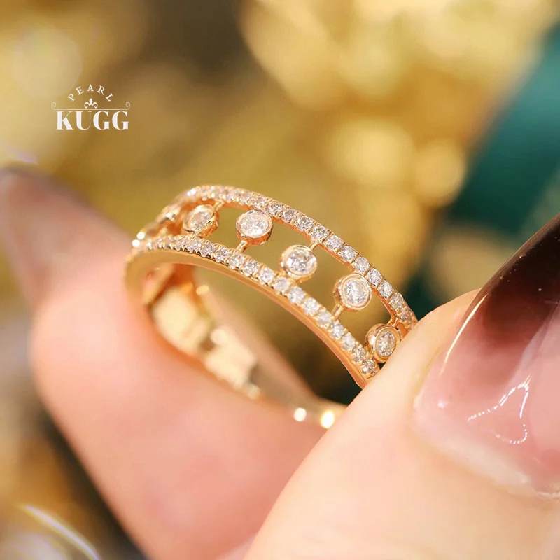 KUGG 100% 18K Rose Gold Rings Luxury 0.50carat Real Natural Diamond Engagement Ring for Women Fashion Design Wedding Jewelry