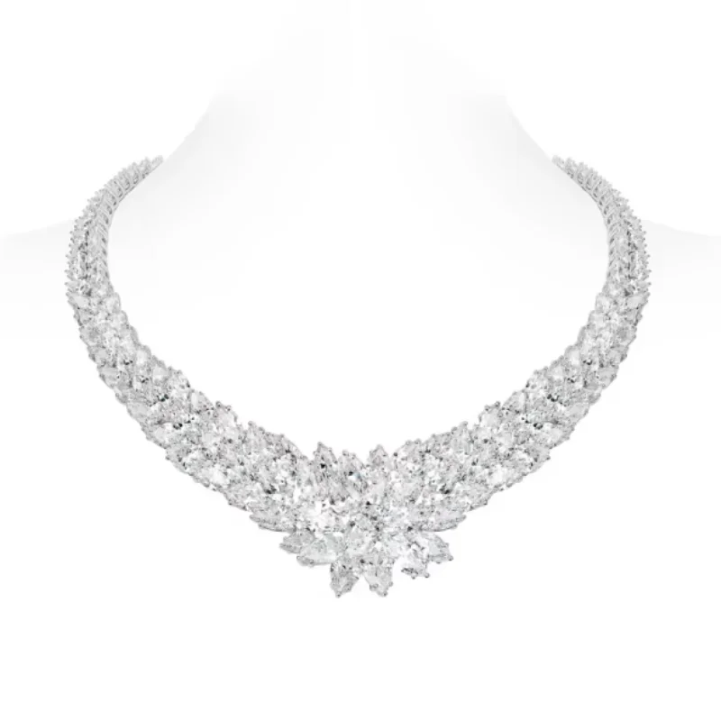 Bellux Luxury Dubai Bride Fine Jewelry Necklace 925 Silver K Gold Plated Shiny Cut Zircon  Floral Cluster Wedding Party Necklace