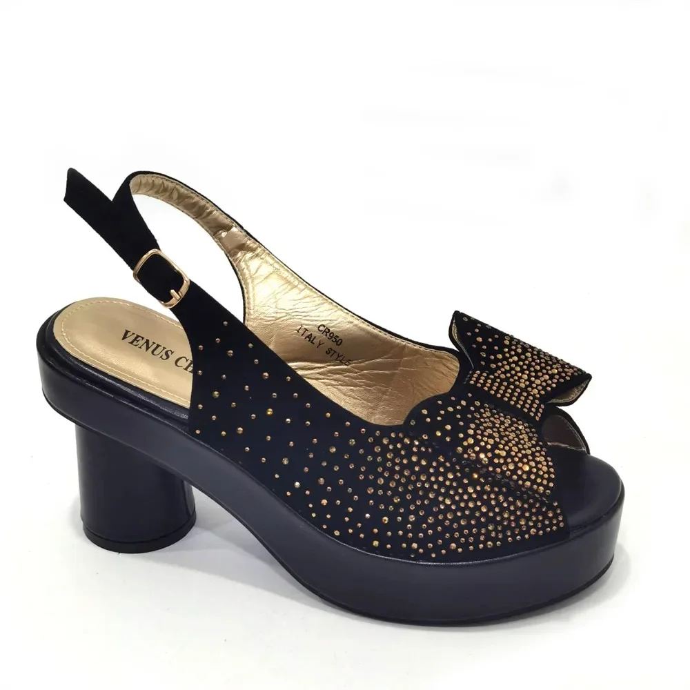 Elegante Schwarze Damen-Sandalen mit Blockabsatz, Plateau, Peeptoe und Strass-Verzierung & Clutch-Tasche Set für Hochzeit, Party und Abendveranstaltungen – Detail 36
