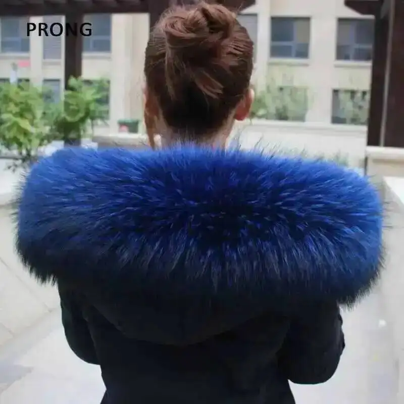 Extra Large Real Fur Collar For Winter Coat Natural Raccoon Fur Scarf Women Winter Hood Fur Decor Shawl Neck Warmer Scarves