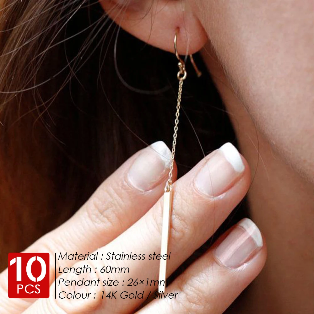 EManco 10PCS Minimalist ยาวสแตนเลสต่างหูผู้หญิง Dangle หูฟังแฟชั่นเครื่องประดับขายส่งโดยตรง