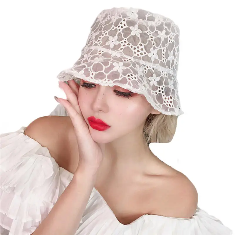Lace Hat For Women Flower Wide Brim Sun Hats Female utdoor Beach Hollow Summer Fisherman Hats Ladies Bucket Hat