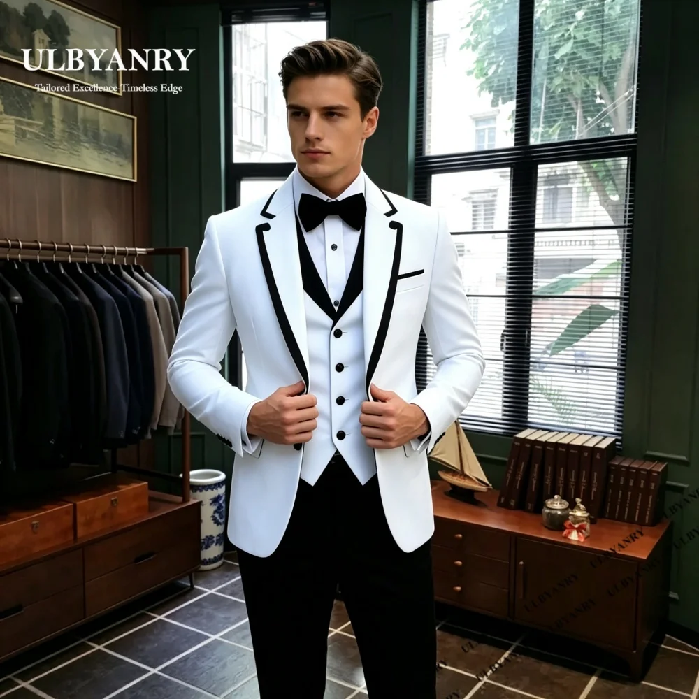 Color Block Three Pieces Suit Set for Men Formal Bussiness Tuxedo Dinner Evening Prom Suit Attire Jacket Vest Pants Customized