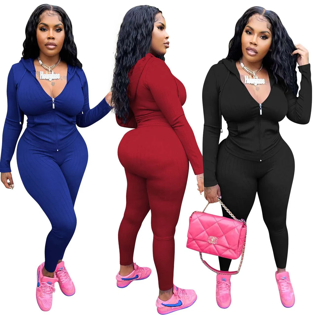 

Autumn Fashion Slim Hoody Two Piece Sets Women Zipper Hooded Coat And Legging Pants Tracksuits Casual Sporty 2pcs Outfits 2022