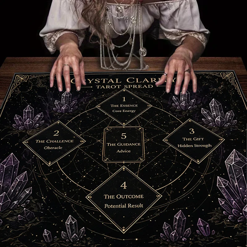 Crystal Tarot Spread Cloth Mat Divination Tablecloth Spiritual Astrology Reading Tool 60x60cm Luxury Gift