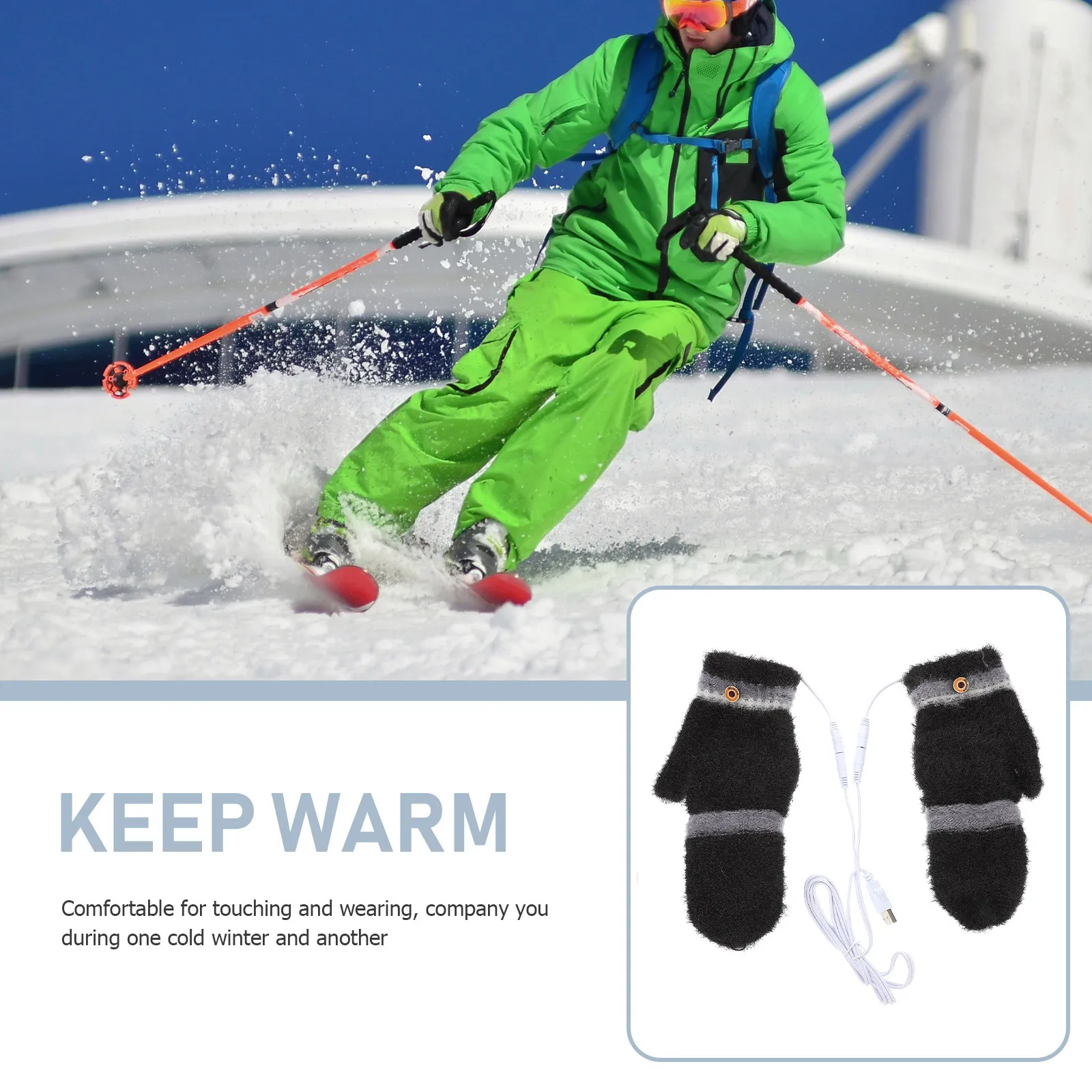 

1 Pair USB Heated Half Finger Gloves Knitted Winter Gloves Washable Hand Warmers for Gaming Skiing Outdoor Work