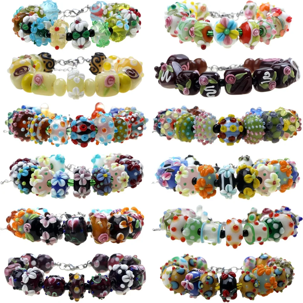 Only Sell 1set!! No Duplicates!!Various Styles Carved Flowers!!! Pure Handmade Retro Lampwork Glass Beads For Charm Bracelets!