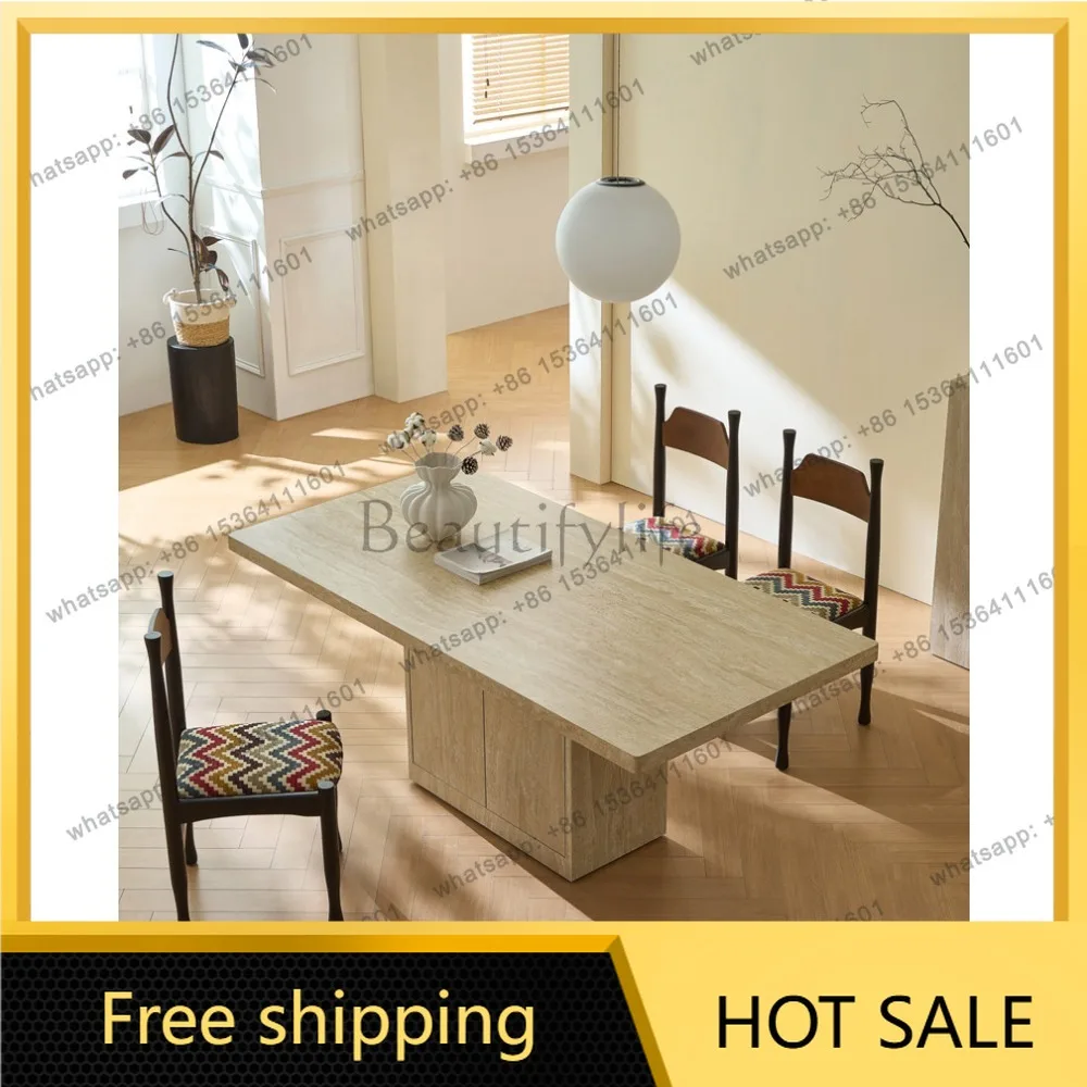 LD cave stone rock slab dining table rectangular function with storage premium household dining table